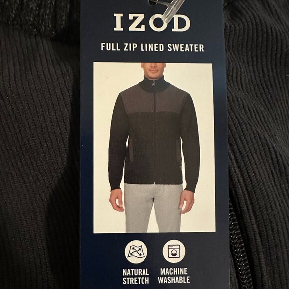 New Izod Full Zip Lined Sweater Men's Size S Grey Relaxed Fit Stretch Warm - Picture 14 of 15